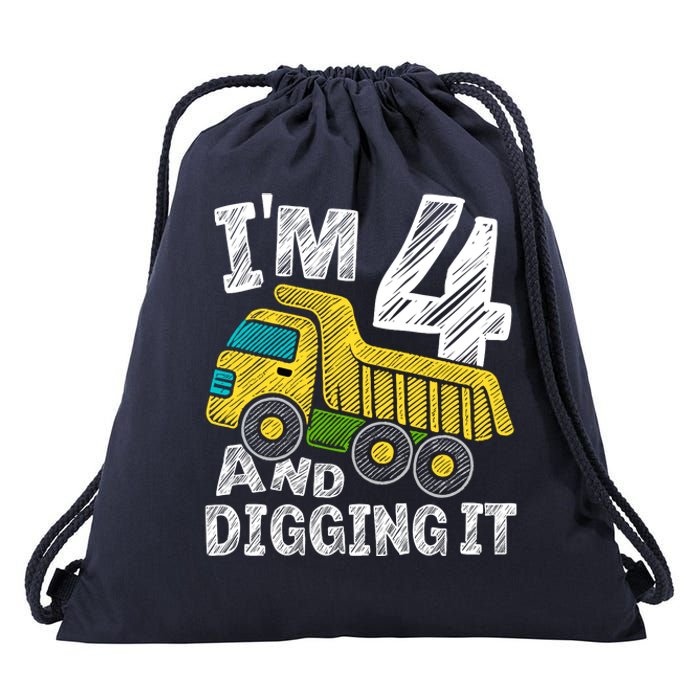 Four Construction 4th Birthday Gifts Fourth Boy 4 Years Old Drawstring Bag