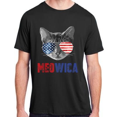 Funny Cat 4th Of July Meowica Merica Usa American Flag Adult ChromaSoft Performance T-Shirt