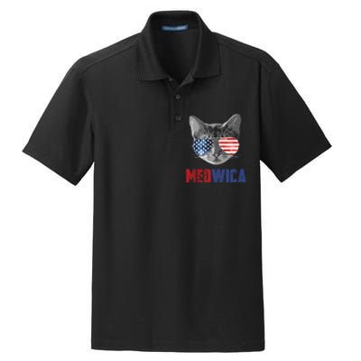 Funny Cat 4th Of July Meowica Merica Usa American Flag Dry Zone Grid Polo