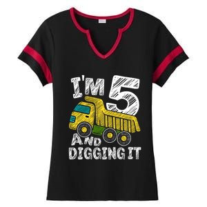 Five Construction 5th Birthday Gifts Fourth Boy 5 Years Old Ladies Halftime Notch Neck Tee