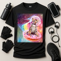 Funny Cute Astronaut Kitty On Rainbow Sprinkle Donut Performance Shirt