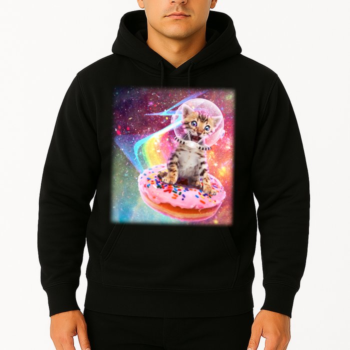 Funny Cute Astronaut Kitty On Rainbow Sprinkle Donut Hoodie