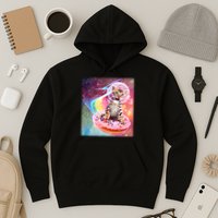 Funny Cute Astronaut Kitty On Rainbow Sprinkle Donut Hoodie