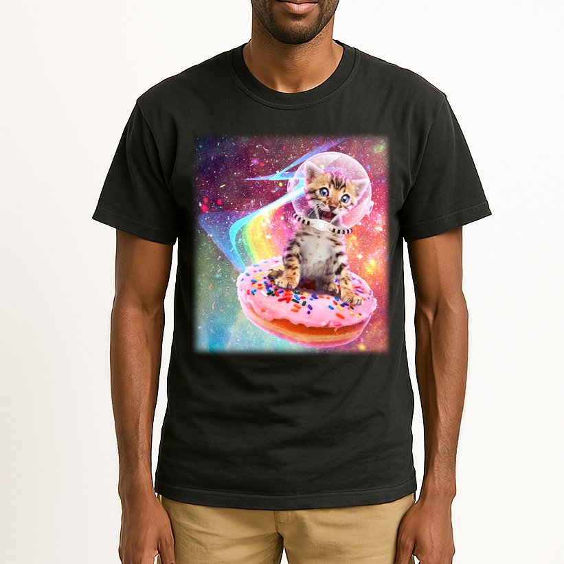 Funny Cute Astronaut Kitty On Rainbow Sprinkle Donut Tall T-Shirt