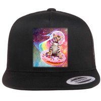 Funny Cute Astronaut Kitty On Rainbow Sprinkle Donut Flatbill Hat