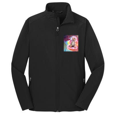 Funny Cute Astronaut Kitty On Rainbow Sprinkle Donut Core Soft Shell Jacket