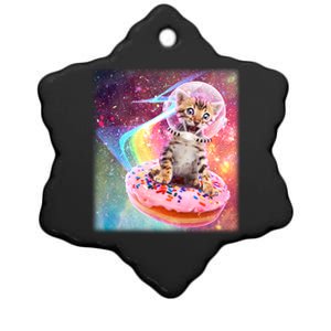 Funny Cute Astronaut Kitty On Rainbow Sprinkle Donut Ceramic Star Ornament