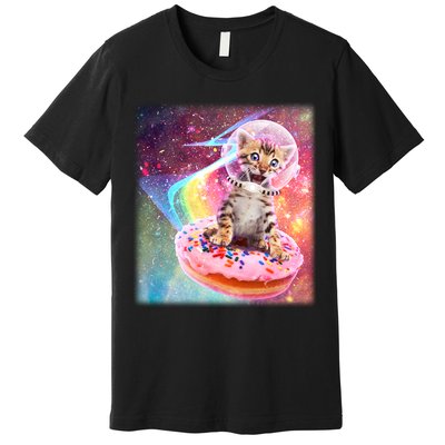 Funny Cute Astronaut Kitty On Rainbow Sprinkle Donut Premium T-Shirt