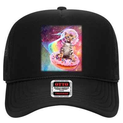 Funny Cute Astronaut Kitty On Rainbow Sprinkle Donut Trucker Hat