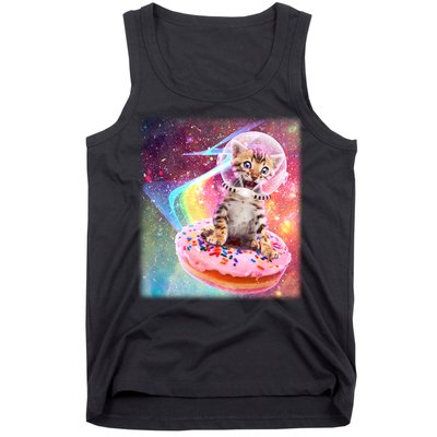 Funny Cute Astronaut Kitty On Rainbow Sprinkle Donut Tank Top