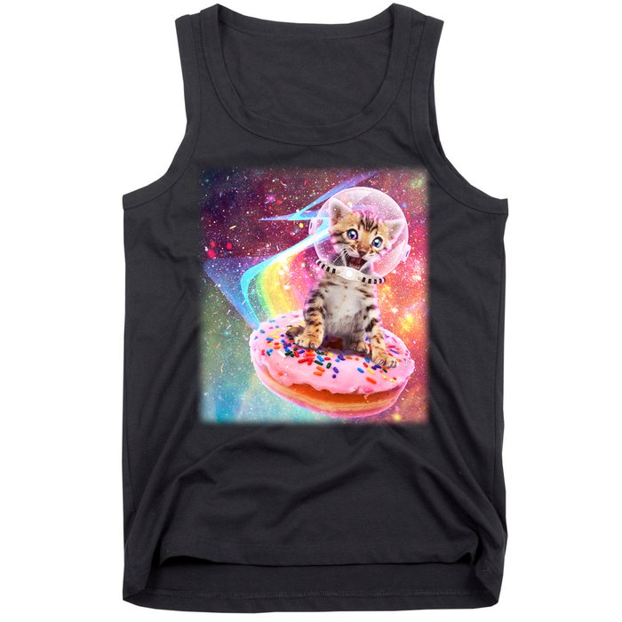 Funny Cute Astronaut Kitty On Rainbow Sprinkle Donut Tank Top