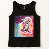 Funny Cute Astronaut Kitty On Rainbow Sprinkle Donut Tank Top