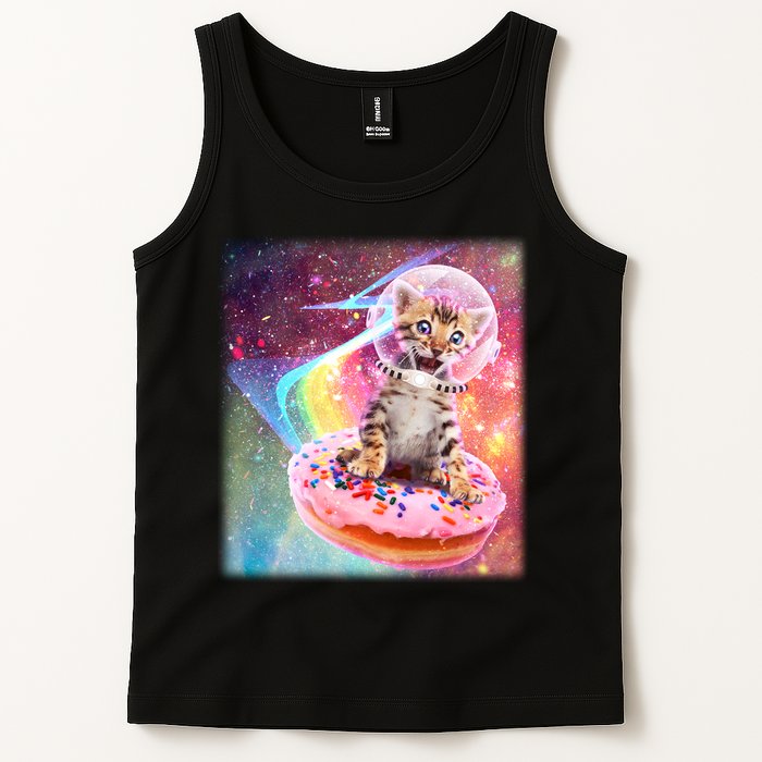Funny Cute Astronaut Kitty On Rainbow Sprinkle Donut Tank Top