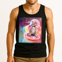 Funny Cute Astronaut Kitty On Rainbow Sprinkle Donut Tank Top