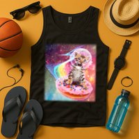 Funny Cute Astronaut Kitty On Rainbow Sprinkle Donut Tank Top