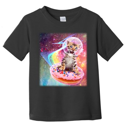 Funny Cute Astronaut Kitty On Rainbow Sprinkle Donut Toddler T-Shirt