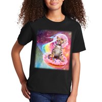 Funny Cute Astronaut Kitty On Rainbow Sprinkle Donut Kids T-Shirt