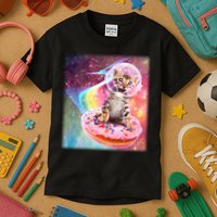 Funny Cute Astronaut Kitty On Rainbow Sprinkle Donut Kids T-Shirt