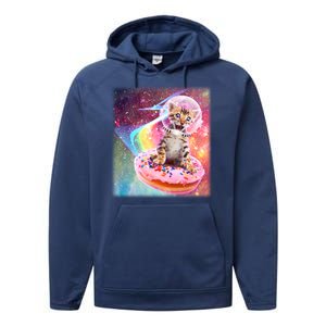 Funny Cute Astronaut Kitty On Rainbow Sprinkle Donut Performance Fleece Hoodie