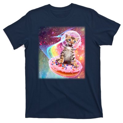 Funny Cute Astronaut Kitty On Rainbow Sprinkle Donut T-Shirt