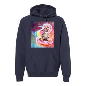 Funny Cute Astronaut Kitty On Rainbow Sprinkle Donut Premium Hoodie