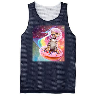 Funny Cute Astronaut Kitty On Rainbow Sprinkle Donut Mesh Reversible Basketball Jersey Tank