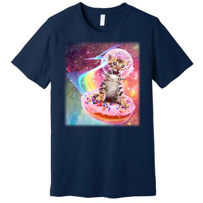 Funny Cute Astronaut Kitty On Rainbow Sprinkle Donut Premium T-Shirt