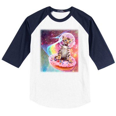 Funny Cute Astronaut Kitty On Rainbow Sprinkle Donut Baseball Sleeve Shirt