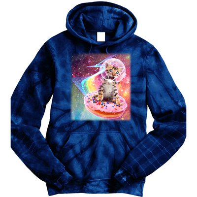 Funny Cute Astronaut Kitty On Rainbow Sprinkle Donut Tie Dye Hoodie