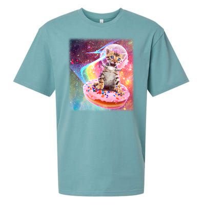 Funny Cute Astronaut Kitty On Rainbow Sprinkle Donut Sueded Cloud Jersey T-Shirt