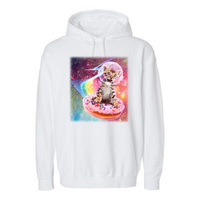 Funny Cute Astronaut Kitty On Rainbow Sprinkle Donut Garment-Dyed Fleece Hoodie