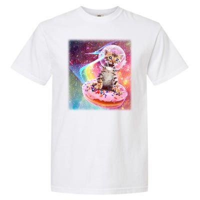 Funny Cute Astronaut Kitty On Rainbow Sprinkle Donut Garment-Dyed Heavyweight T-Shirt