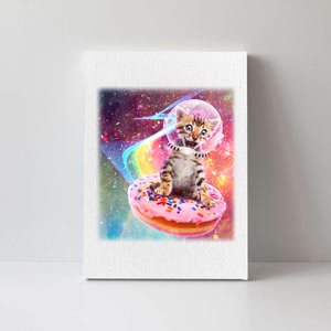 Funny Cute Astronaut Kitty On Rainbow Sprinkle Donut Canvas