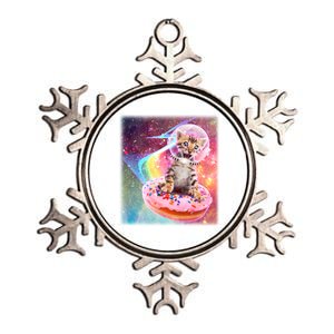 Funny Cute Astronaut Kitty On Rainbow Sprinkle Donut Metallic Star Ornament