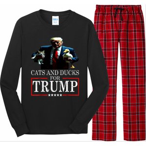 Funny Cats And Ducks For Trump 2024 Kittens Gift Long Sleeve Pajama Set