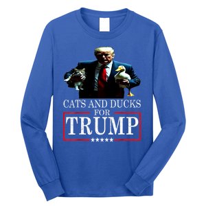 Funny Cats And Ducks For Trump 2024 Kittens Gift Long Sleeve Shirt