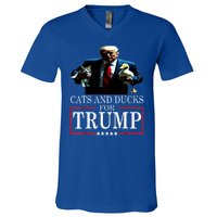 Funny Cats And Ducks For Trump 2024 Kittens Gift V-Neck T-Shirt