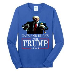 Funny Cats And Ducks For Trump 2024 Kittens Gift Tall Long Sleeve T-Shirt