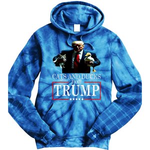 Funny Cats And Ducks For Trump 2024 Kittens Gift Tie Dye Hoodie