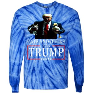 Funny Cats And Ducks For Trump 2024 Kittens Gift Tie-Dye Long Sleeve Shirt