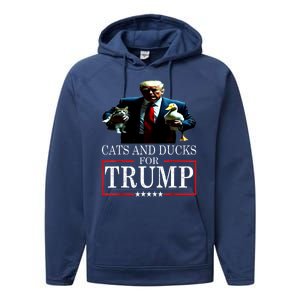 Funny Cats And Ducks For Trump 2024 Kittens Gift Performance Fleece Hoodie