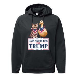 Funny Cats And Ducks For Trump 2024 Gift Performance Fleece Hoodie