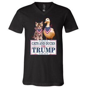 Funny Cats And Ducks For Trump 2024 Gift V-Neck T-Shirt