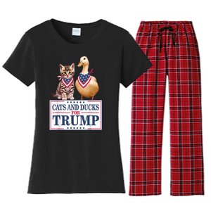 Funny Cats And Ducks For Trump 2024 Gift Women's Flannel Pajama Set