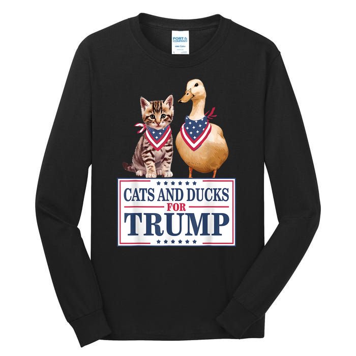 Funny Cats And Ducks For Trump 2024 Gift Tall Long Sleeve T-Shirt