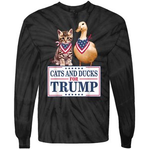 Funny Cats And Ducks For Trump 2024 Gift Tie-Dye Long Sleeve Shirt