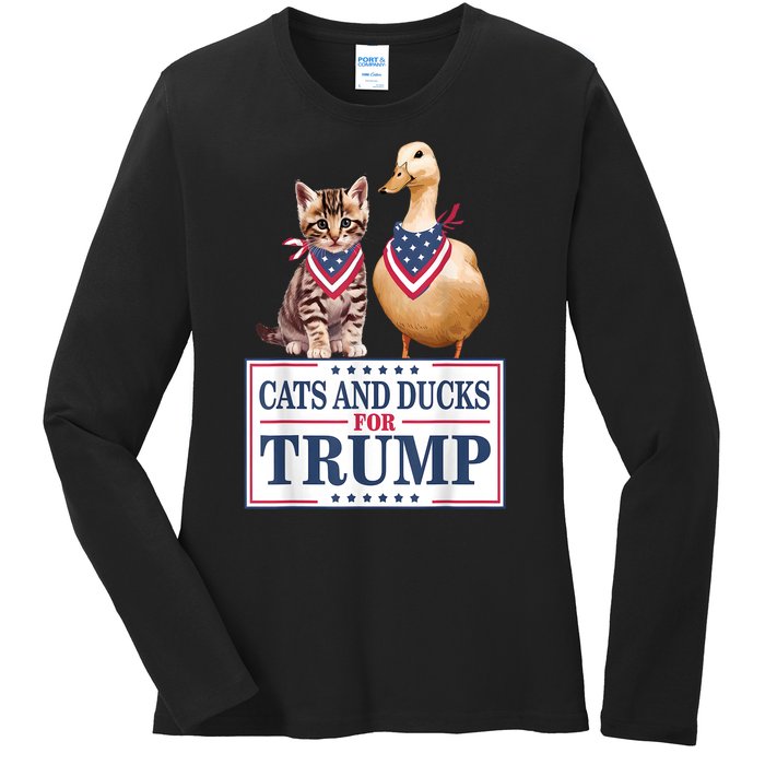 Funny Cats And Ducks For Trump 2024 Gift Ladies Long Sleeve Shirt