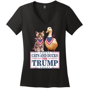 Funny Cats And Ducks For Trump 2024 Gift Women's V-Neck T-Shirt