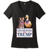 Funny Cats And Ducks For Trump 2024 Gift Women's V-Neck T-Shirt