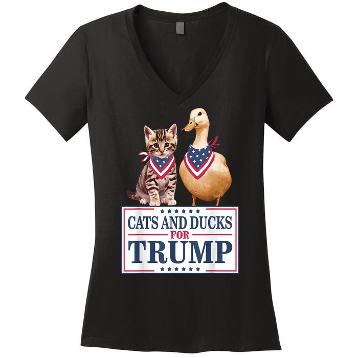 Funny Cats And Ducks For Trump 2024 Gift Women's V-Neck T-Shirt